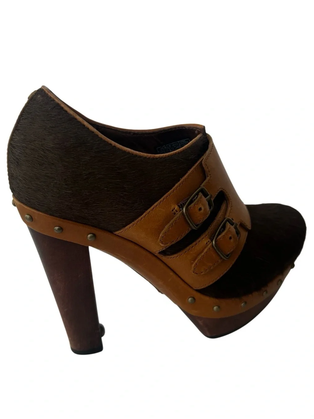 UGG Dark Brown and Tan Buckle Platform Heels